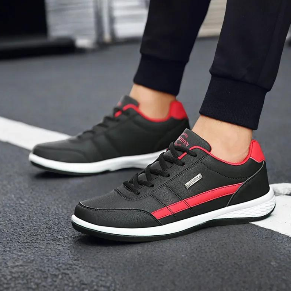 "Luca Elegante herensneakers, stijlvol design, blauw, rood, wit of zwart, comfort en ondersteuning voor dagelijks gebruik."