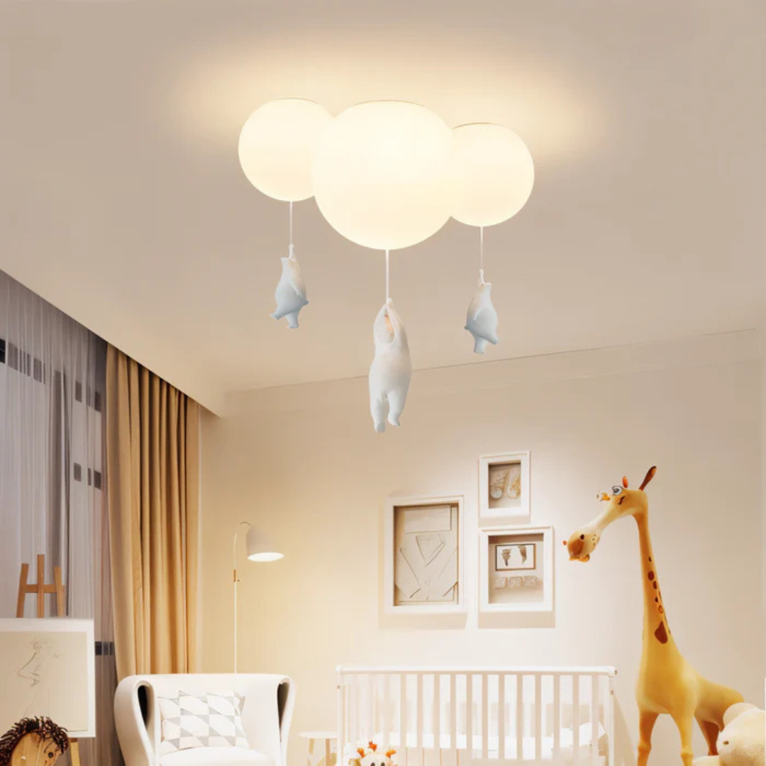 "Luchtballon hanglamp van wit acryl en hars met LED, creëert magische sfeer in kinder- en slaapkamers voor dromerige verlicht