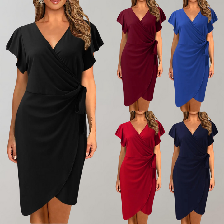 Flatterende damesjurk Zaylena, licht en elegant. Perfecte zomerjurk die comfort en stijl combineert.