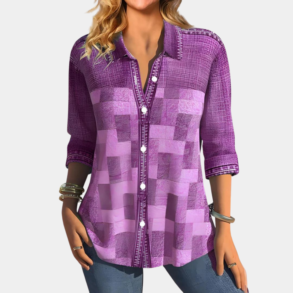 Luchtige zomerse damesblouse, blauwe tint, klassieke knoopsluiting, ademend materiaal, elegant en stijlvol, tops & shirts.