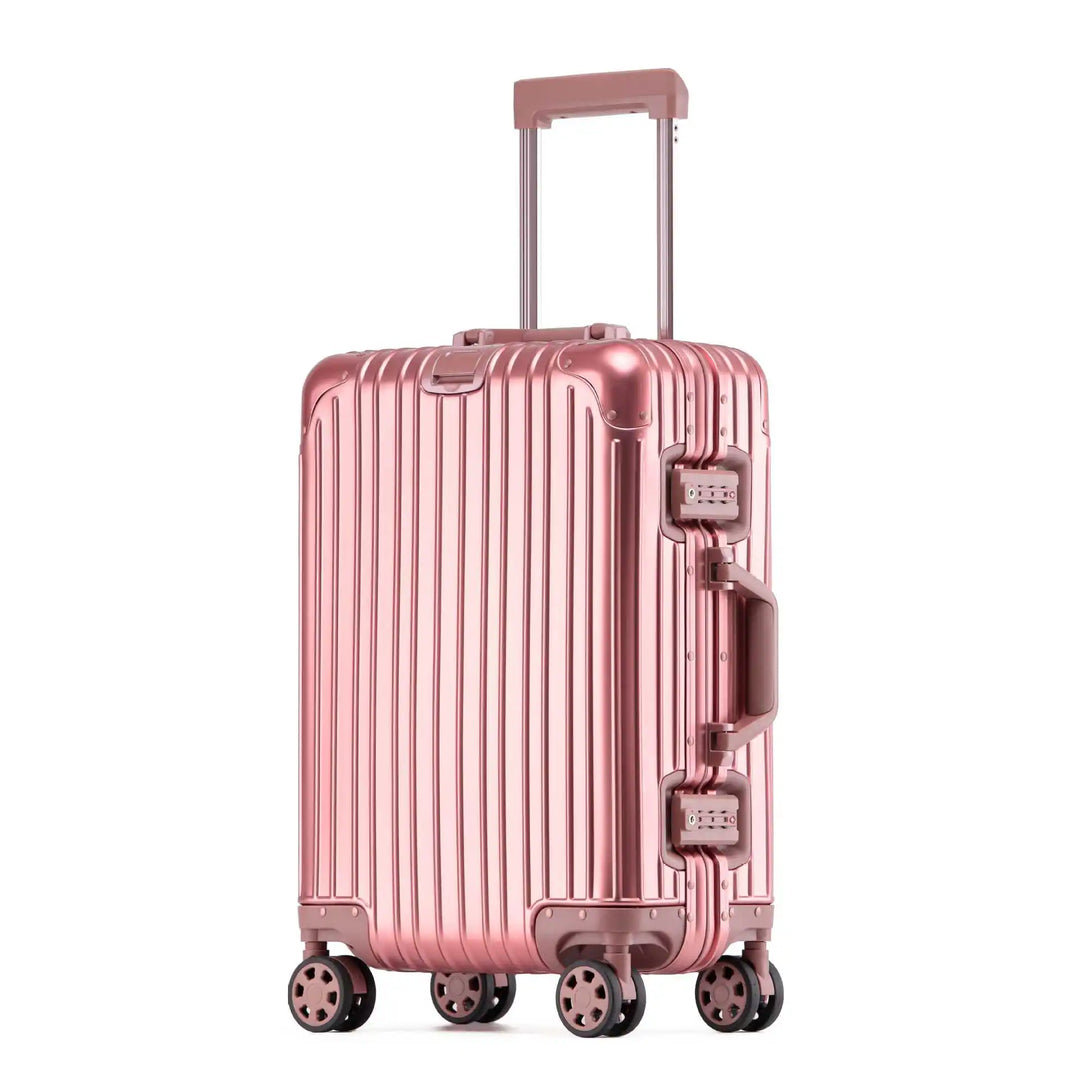 Aluminium hardshell koffer, luxe bagage, spinnerwielen, TSA slot. Duurzaam voor vakantie/zakelijk.