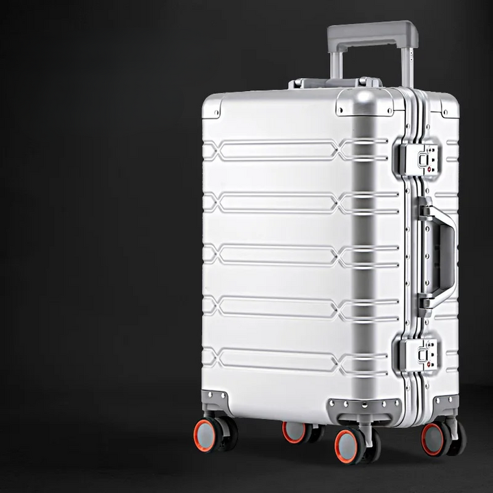 Robuuste aluminium-magnesium handbagage koffer, ideaal voor korte zakenreis of luxe vakantie.