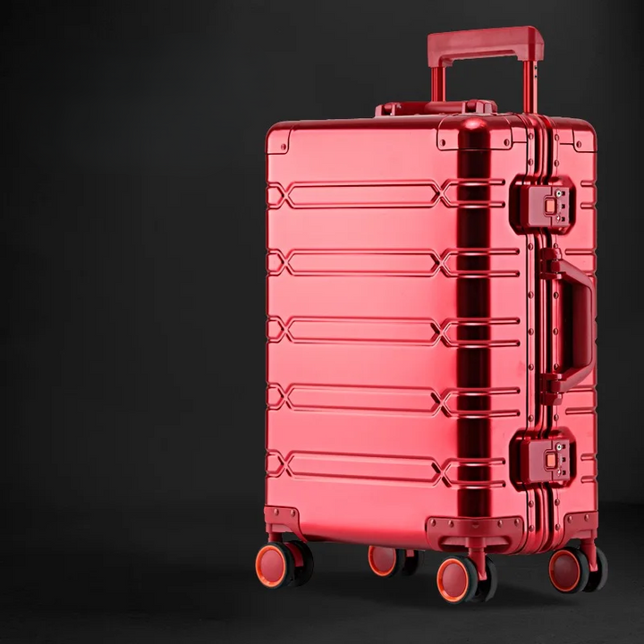 Moderne hardcase reiskoffer van aluminium-magnesium, duurzaam en klaar voor al je avonturen.