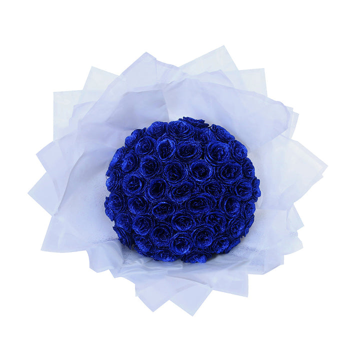 "Luxe glitter rozen boeket, eeuwige charme in rood, blauw, roze; tijdloze schoonheid zonder onderhoud. Perfect cadeau."