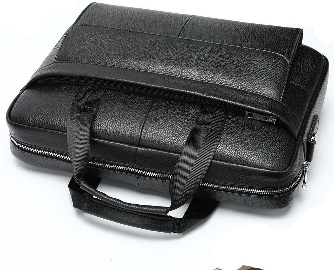 Duurzame zakelijke aktetas van koeienleer (15 inch), multifunctioneel als laptoptas en reistas. (102)