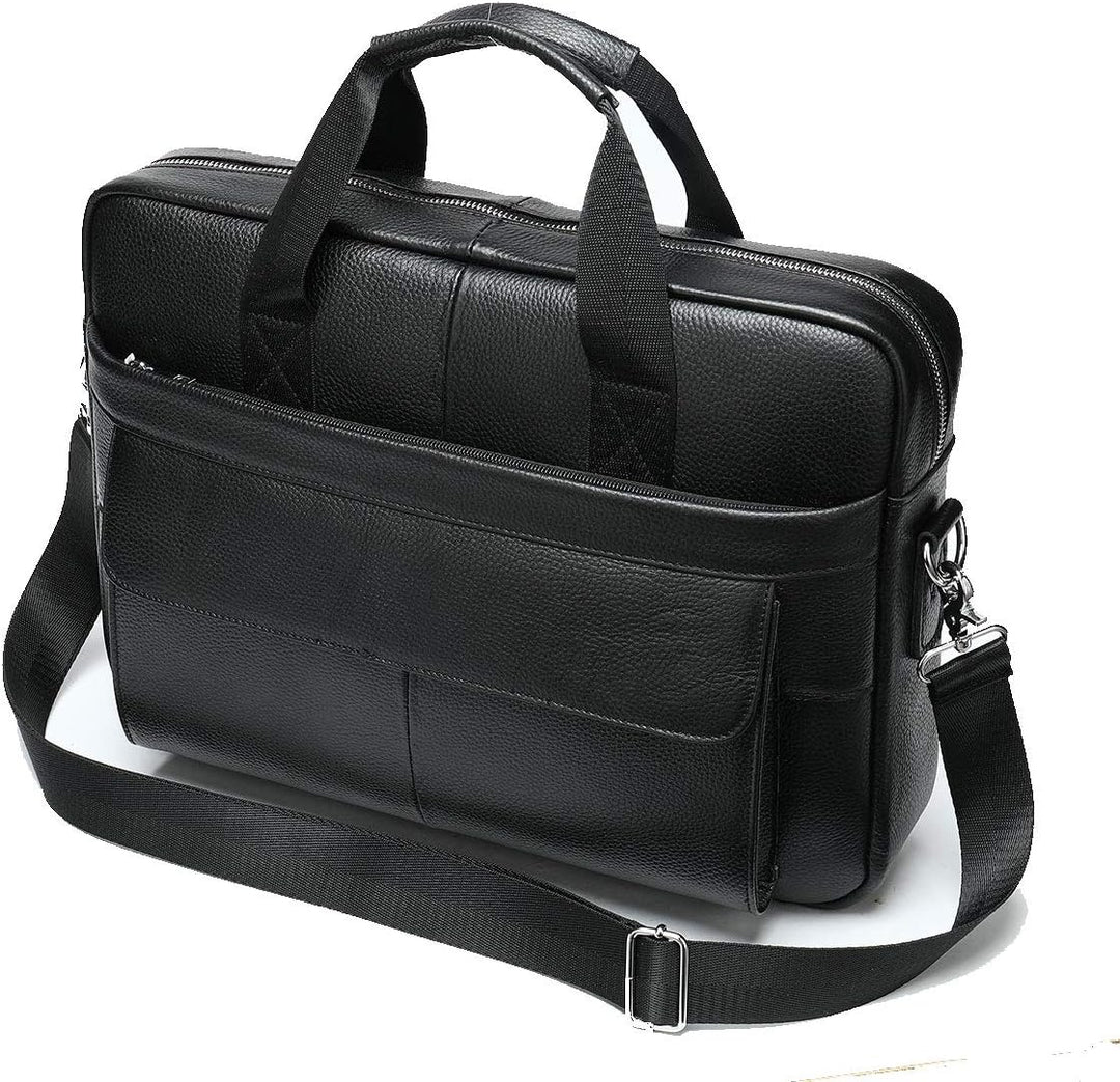 Leren 15 inch aktetas met organizer op een bureau, klaar voor een professionele werkdag. (92)
