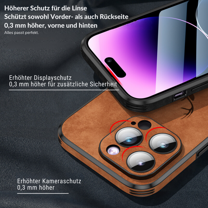 Gebruiksvriendelijk leren hoesje voor iPhone, gemakkelijk te plaatsen.