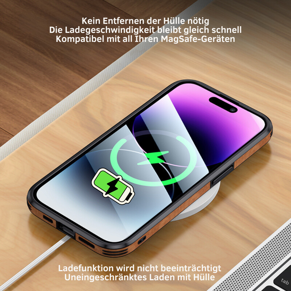 Duurzaam leren telefoonhoesje, ontworpen voor dagelijks gebruik en bescherming.