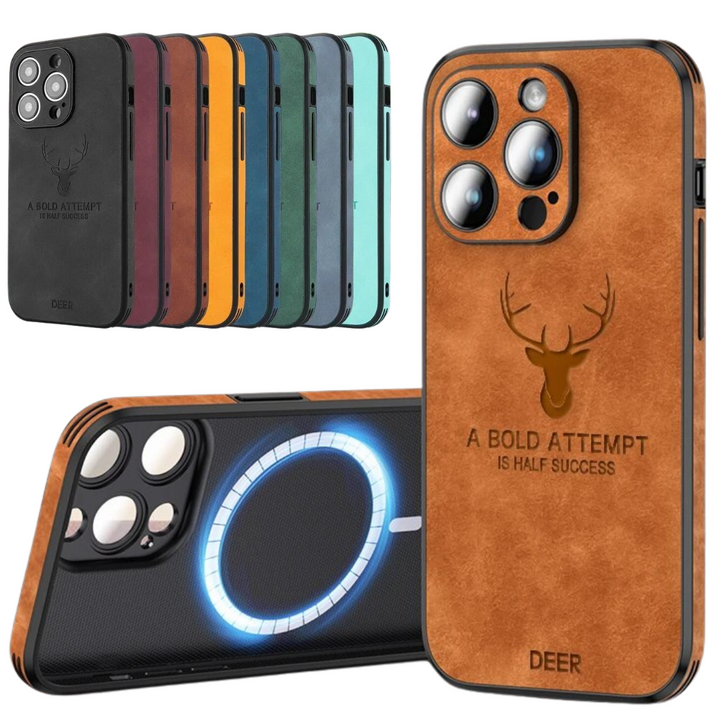 Elegant leren telefoonhoesje voor iPhone, compact en gebruiksvriendelijk.