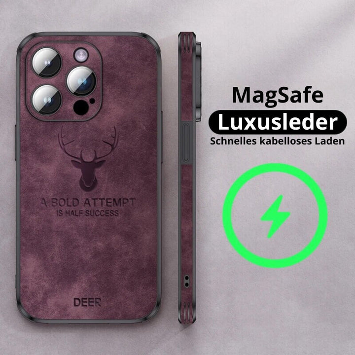 Stijlvol leren hoesje, verhoogde randen beschermen het scherm van de iPhone.