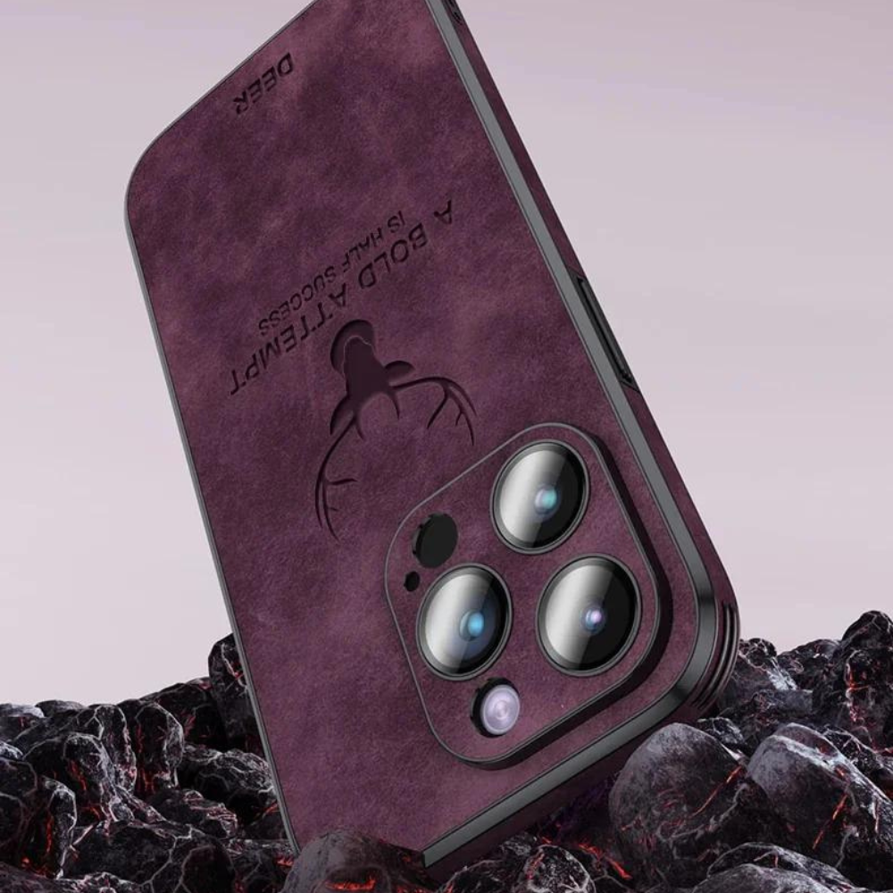 Elegant leren hoesje voor iPhone, accentueert het design van de telefoon.