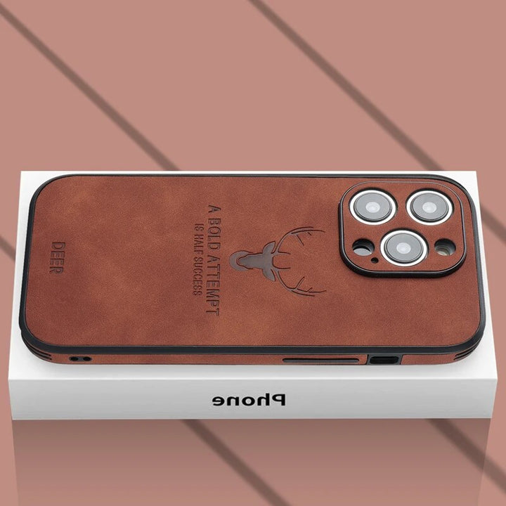 Schokbestendig leren iPhone hoesje, met optimale valbescherming.
