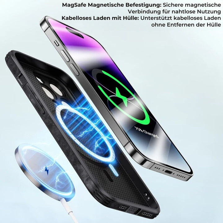 Stijlvol leren telefoonhoesje, beschermt de camera optimaal.