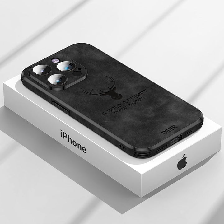 Premium zwart leren iPhone hoesje, voegt luxe toe aan je mobiele telefoon.