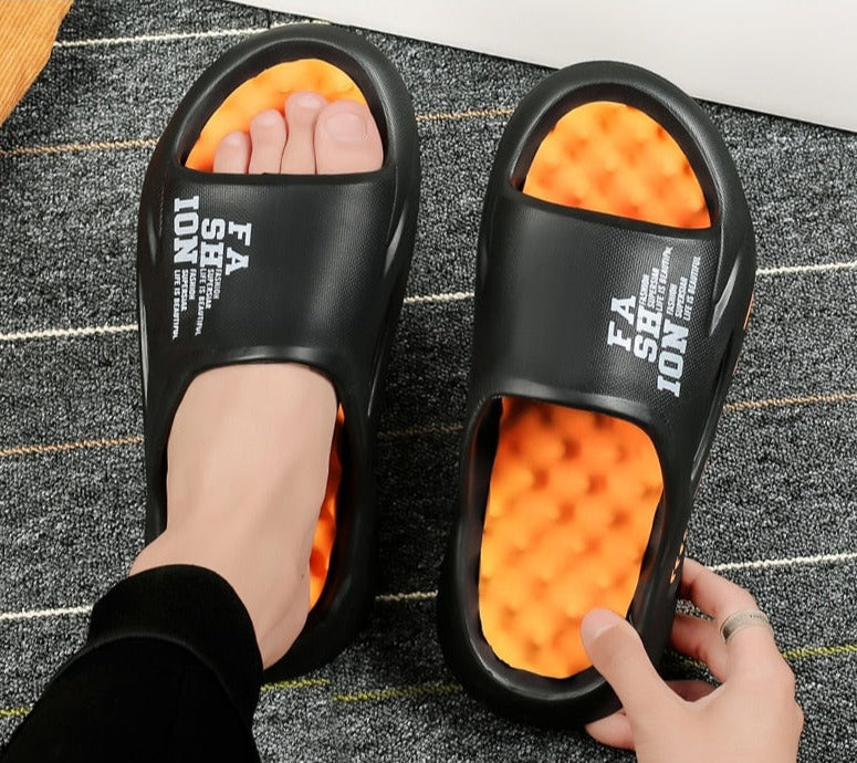 "Luxe orthopedische badslippers heren, grijs, antislip, ergonomisch ontwerp, drukpuntencomfort, ideaal binnen en buiten."