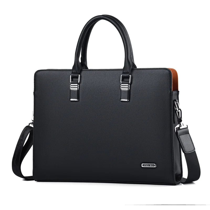 Professionele zwarte heren laptoptas van Portaro, als schoudertas te dragen voor werk en kantoor.