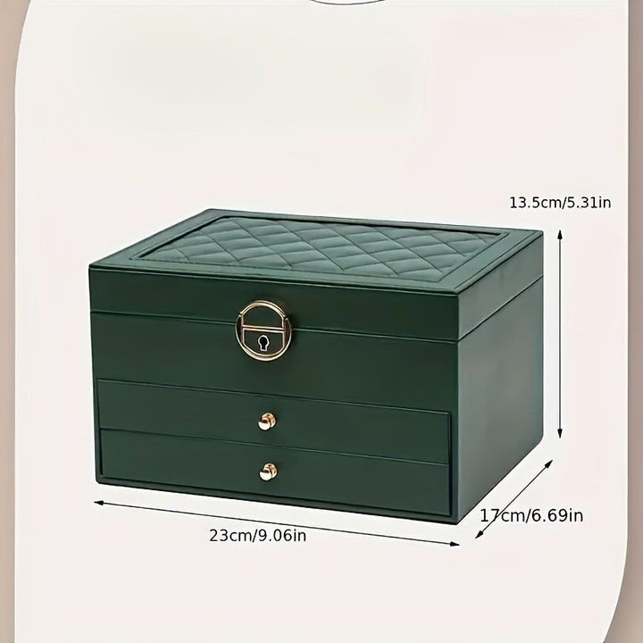 "Luxe sieradendoos van leer met meerdere vakken voor ringen, kettingen en armbanden, elegant en duurzaam design."