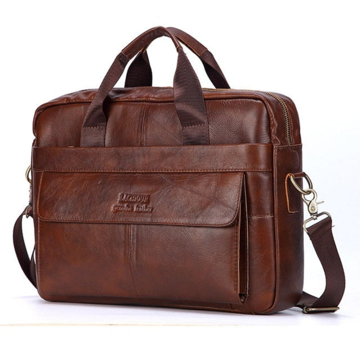 Comfortabele luxe leren schoudertas Victor, unisex design met verstelbare band, perfect als werktas.