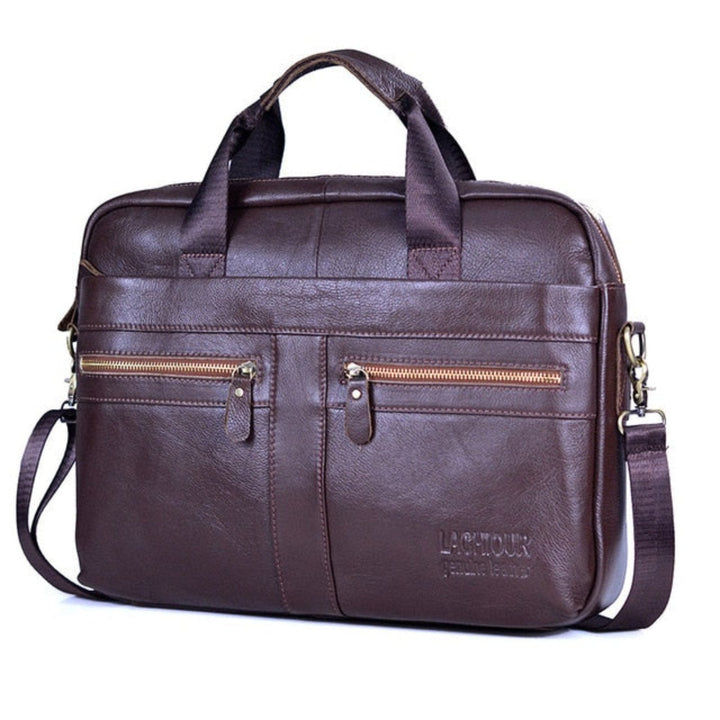 Luxe laptoptas Victor met beveiligd laptopvak, de ideale leren zakelijke tas voor onderweg en reizen.
