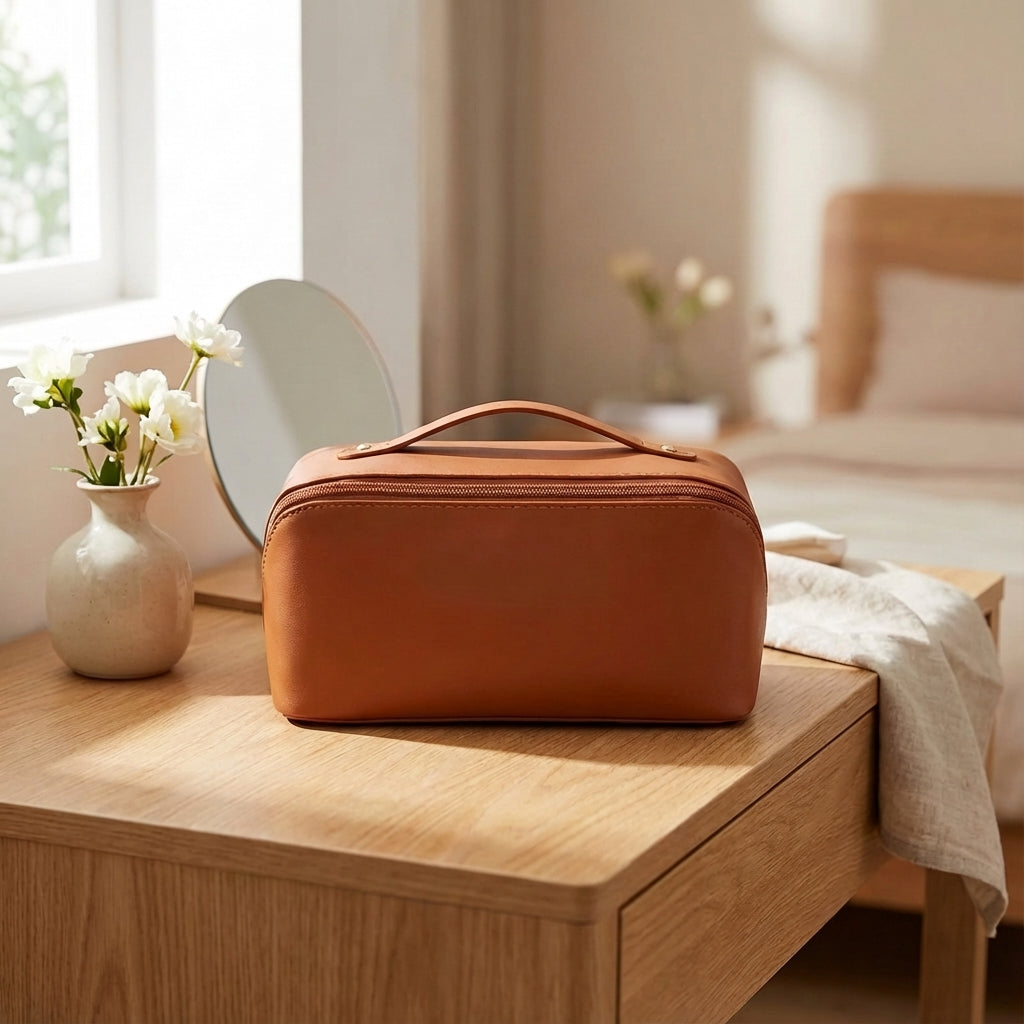 Luxe vierkante beautycase voor dames, ideaal voor cosmetica en make-up organisatie thuis of op reis.