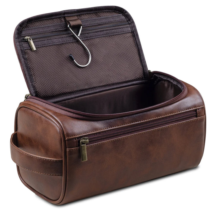 Exclusieve Voyago toilettas, perfecte reis-opberger met luxe uitstraling voor georganiseerde reizigers.