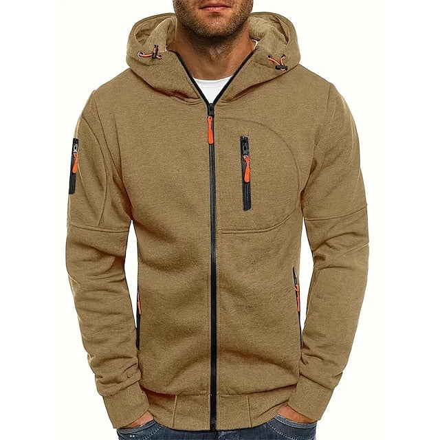 "Mannen hoodie met capuchon, zachte stof, moderne stijl, grijs, casual en outdoor, comfortabel met kangoeroezak"