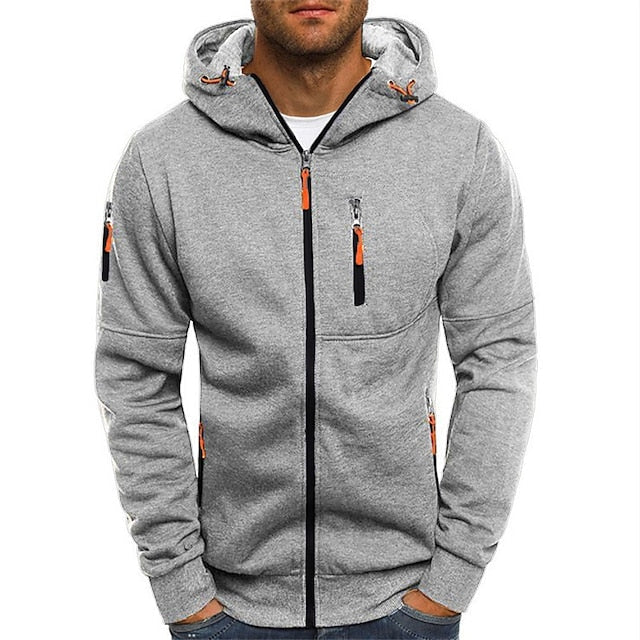 "Mannen hoodie met capuchon, zachte stof, moderne stijl, grijs, casual en outdoor, comfortabel met kangoeroezak"