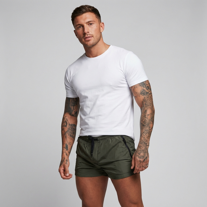 Mannen stretch zwembroek in blauw, comfortabel en sneldrogend voor zomer en strand