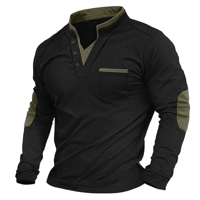 Veelzijdig heren sweatshirt met V-hals en unieke contrasterende elleboogpatches. Stijlvolle moderne herenmode.