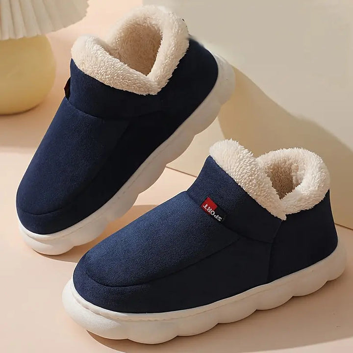 Marineblauwe dames sloffen, warm en comfortabel, perfect voor binnenshuis in de winter