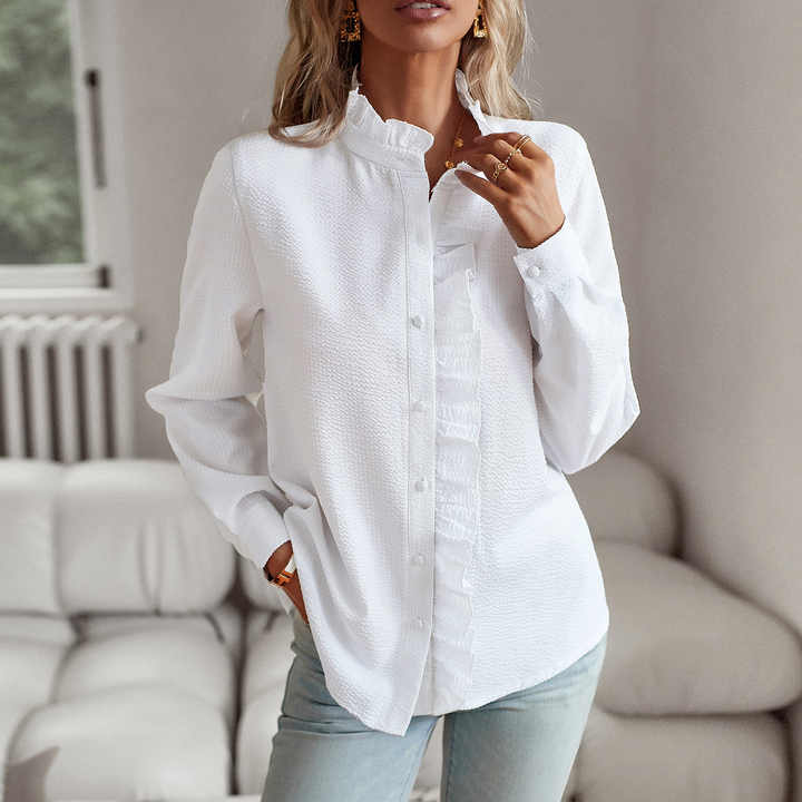"Marlies stijlvolle dames top, zachte ademende stof, elegant tijdloos design, veelzijdig voor casual en formele gelegenheden.