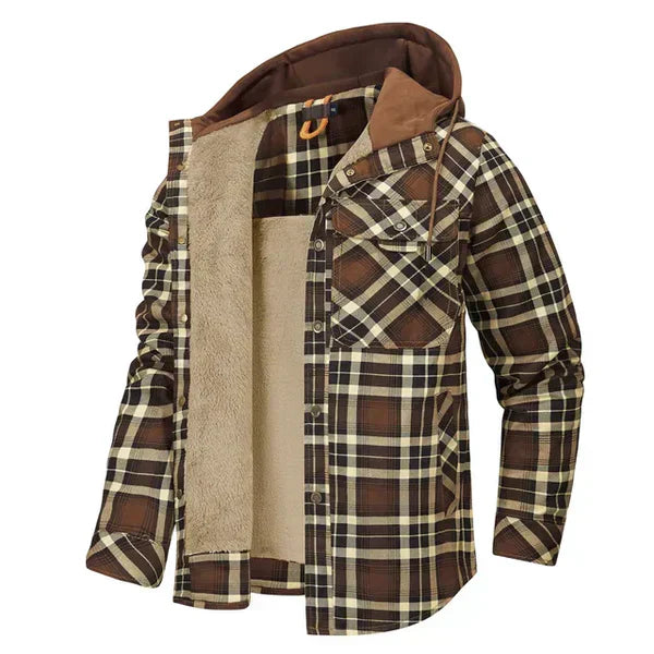 Warm Meav geruit overhemdjack met gevoerde capuchon en lange mouwen voor heren, comfortabele bovenkleding.