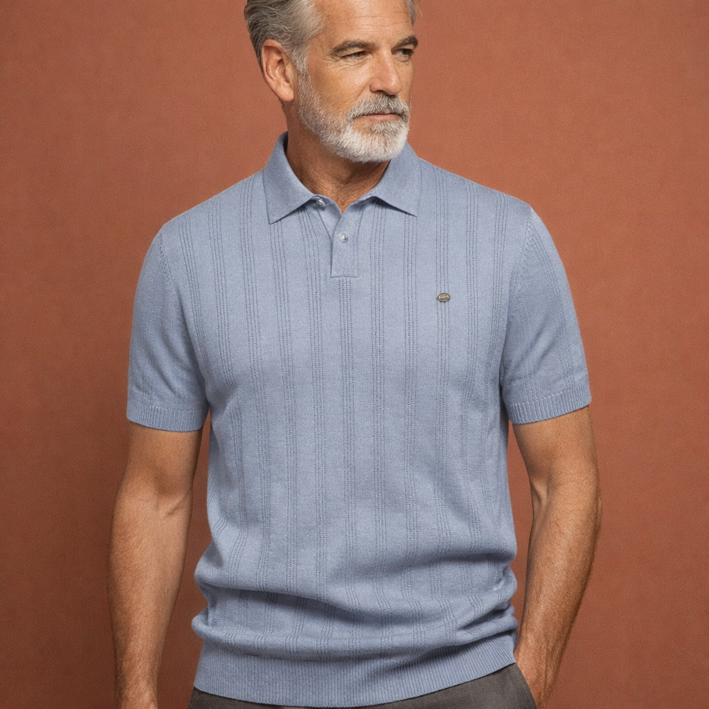 Casual/smart-casual herenpolo van merinowol, ademend en comfortabel, ideaal voor lente- en zomeroutfits.