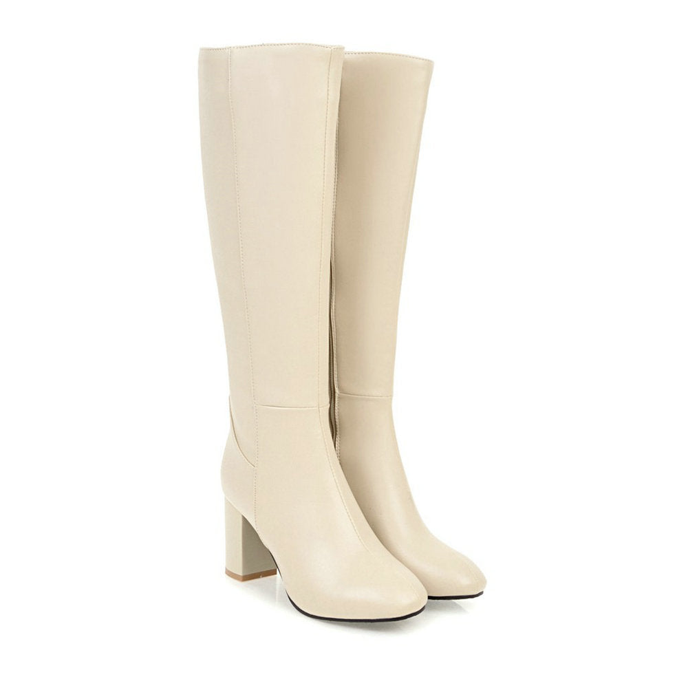 Mila ritslaarzen voor dames, elegante hoge laarzen met ritssluiting en stabiele hak, verkrijgbaar in beige, bruin, zwart.