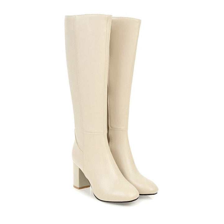 Mila ritslaarzen voor dames, elegante hoge laarzen met ritssluiting en stabiele hak, verkrijgbaar in beige, bruin, zwart.