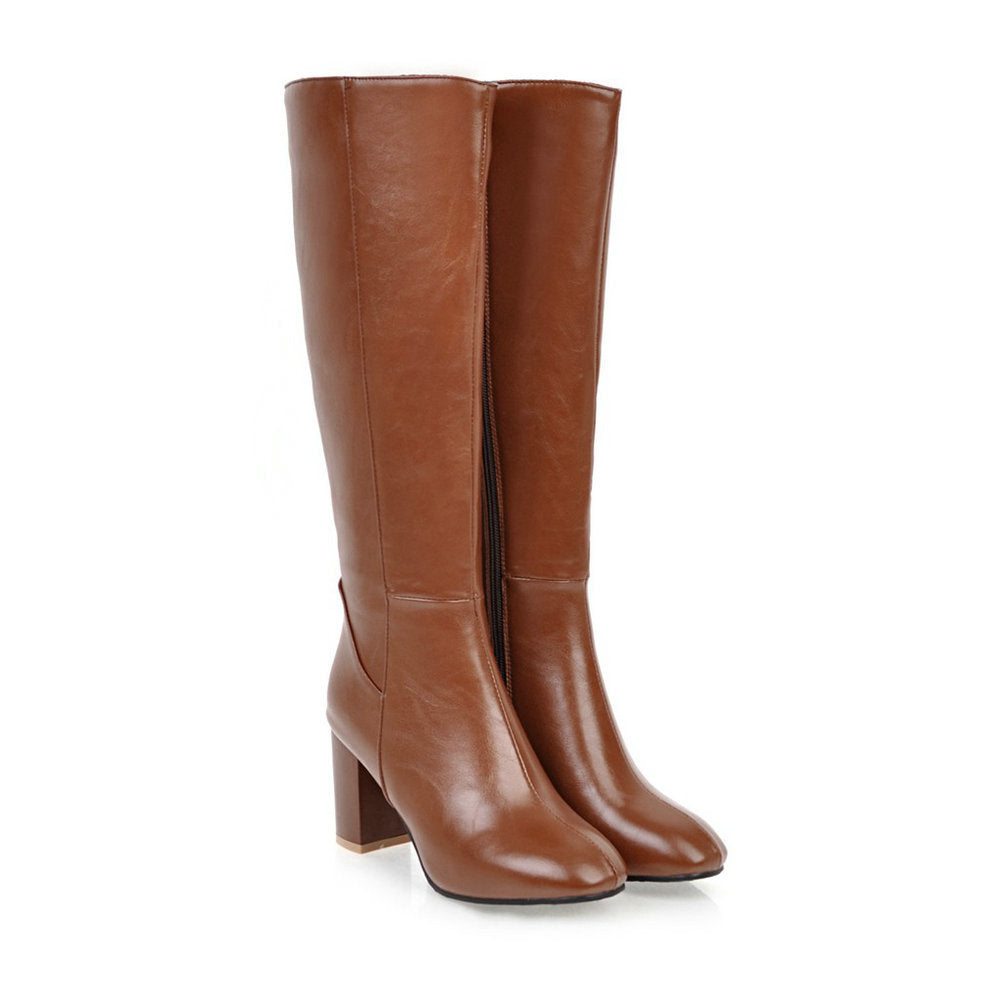 Mila ritslaarzen voor dames, elegante hoge laarzen met ritssluiting en stabiele hak, verkrijgbaar in beige, bruin, zwart.