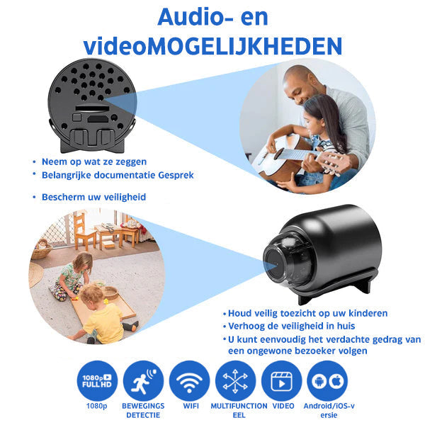 Minieye Full HD bewakingscamera met geavanceerd nachtzicht voor heldere beelden in het donker.