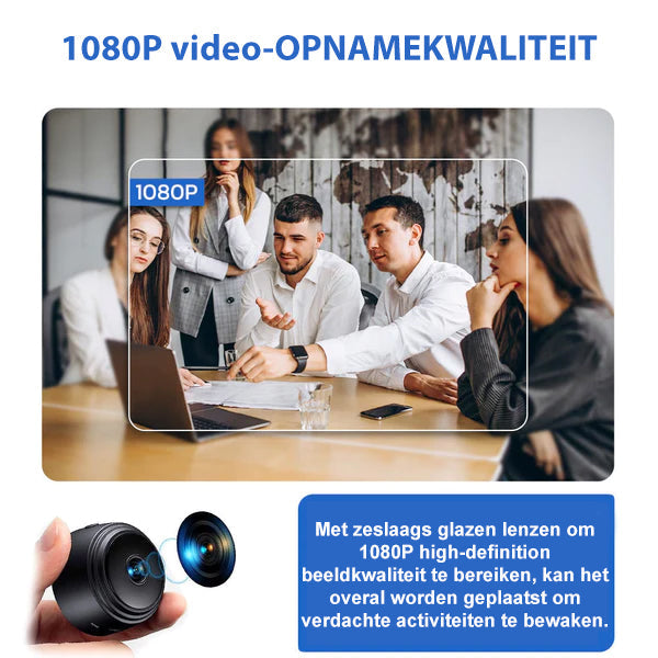 Mini wifi bewakingscamera voor thuisbeveiliging, live weergave via smartphone app.