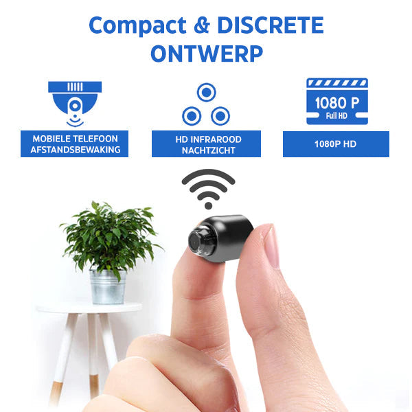 Veelzijdige Minieye Full HD camera: draadloos, nachtzicht, bewegingsdetectie voor complete beveiliging.