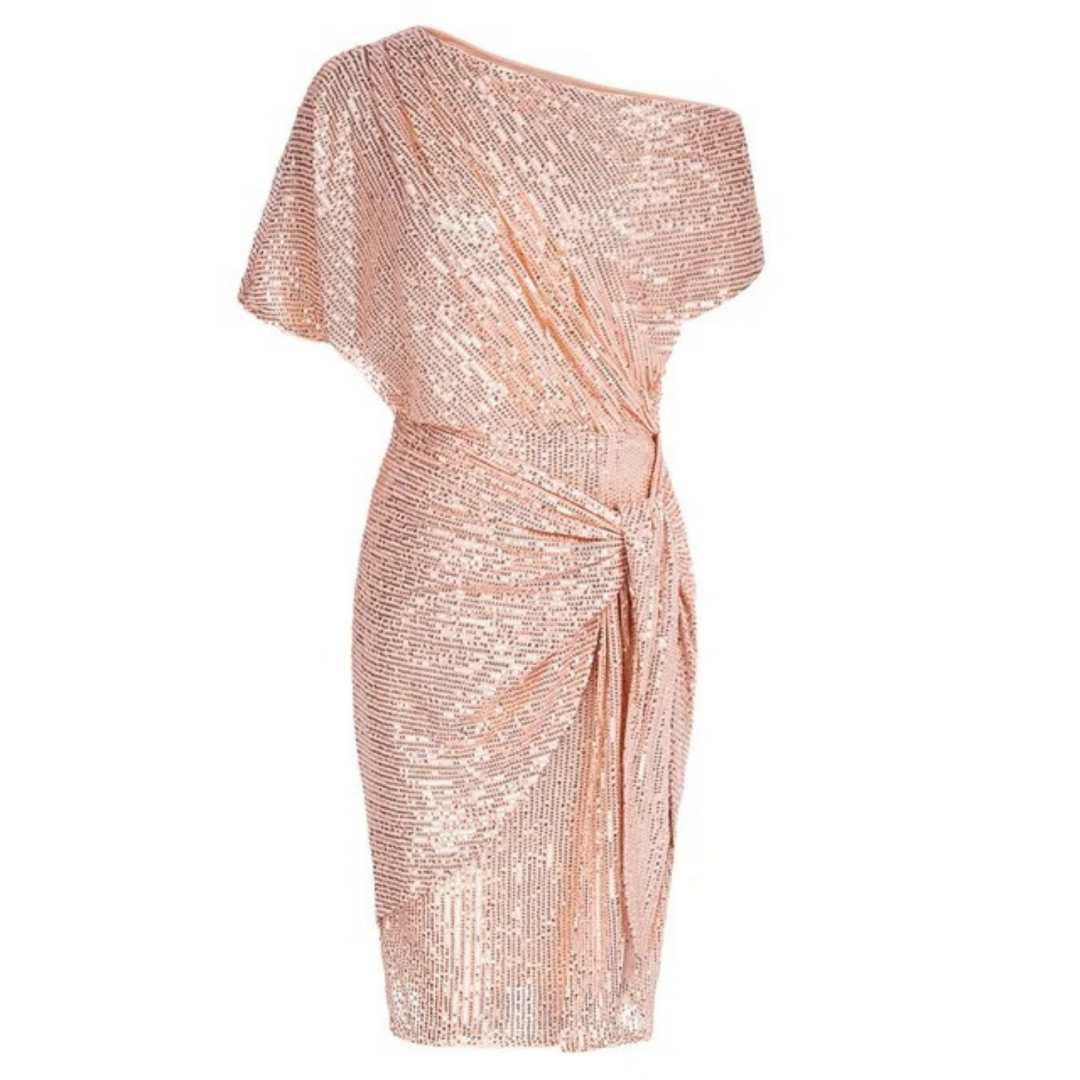 Lexi cocktailjurk: prachtige midi jurk met all-over pailletten, ideaal voor party's.
