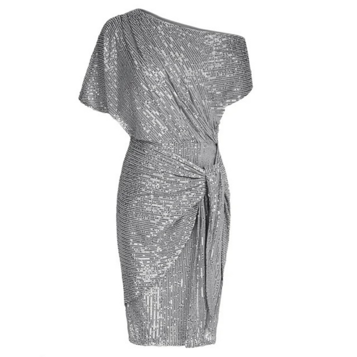 Glamoureuze Lexi gelegenheidsjurk, sprankelende midi jurk met pailletten voor een chique event.