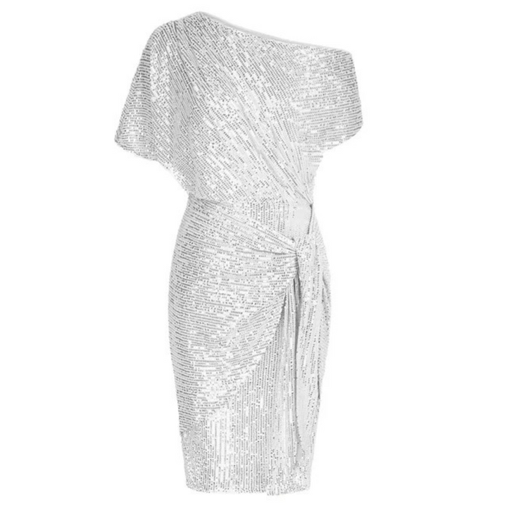 Volledig overzicht van de Lexi pailletten midi jurk, elegant en feestelijk met schitterende details.