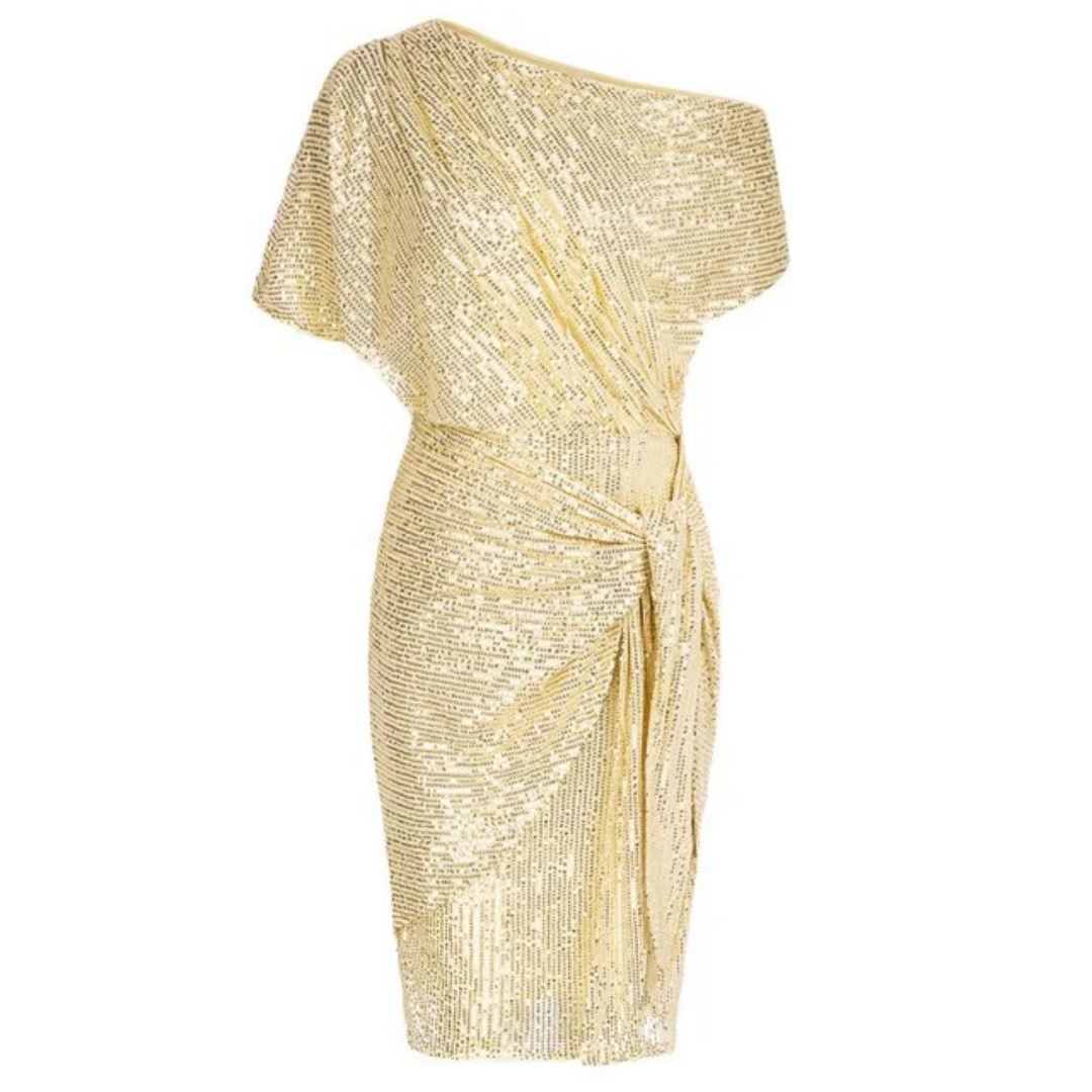 Gala jurk Lexi: een stijlvolle midi party dress met opvallende pailletten en elegante snit.