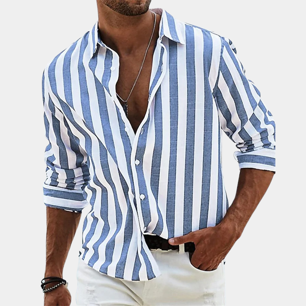 Modern heren overhemd met lange mouwen en stijlvol strepenpatroon, perfect voor zowel casual als zakelijke looks.