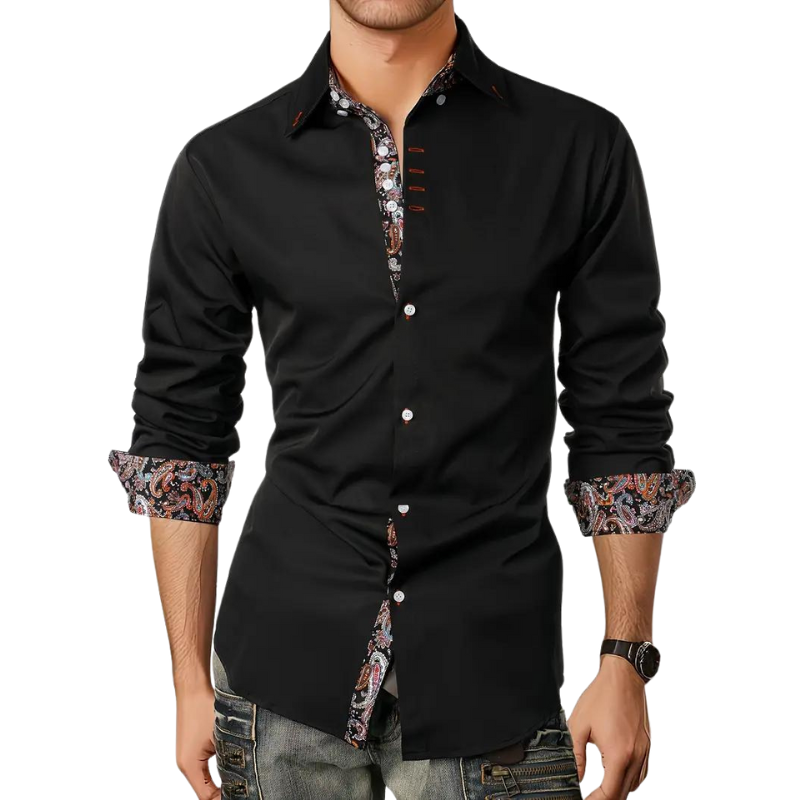 Modern heren partyblouse, verrijkt met subtiele details, geschikt voor herenkleding collectie.