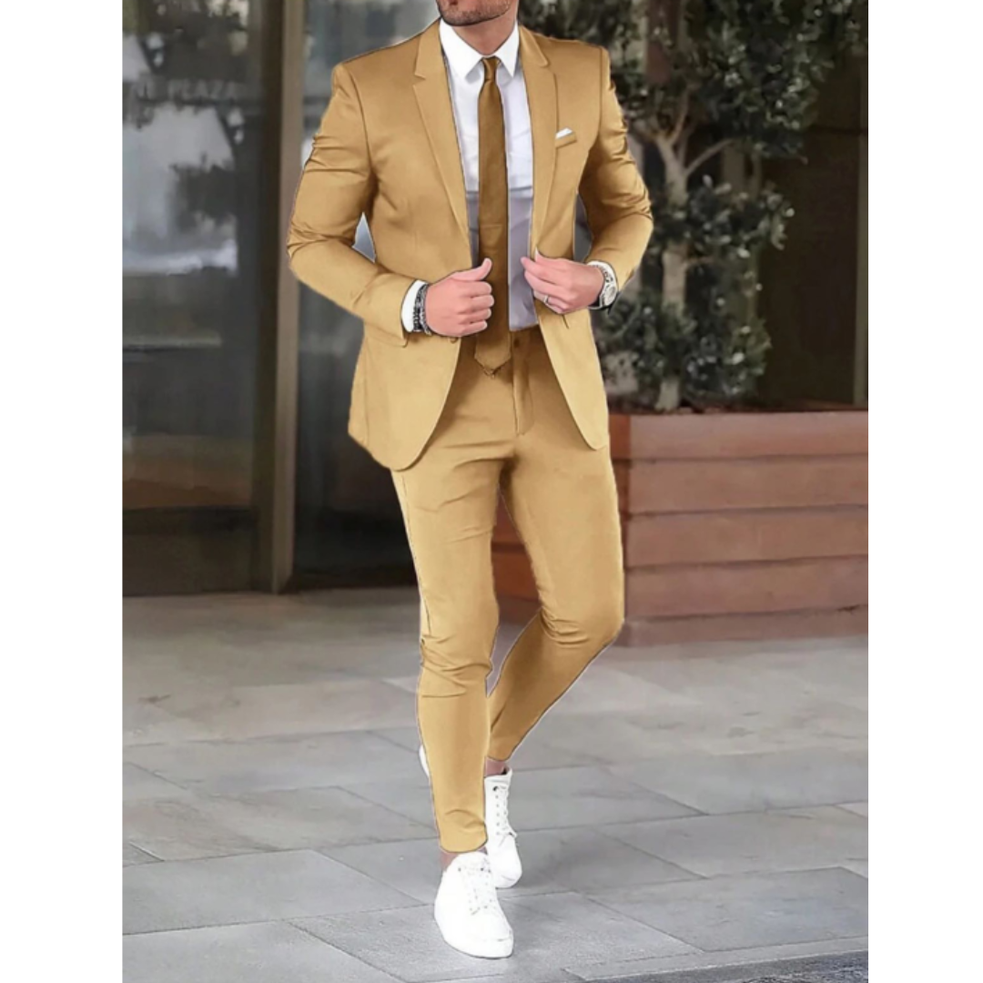 Modern heren slim fit maatpak, ideaal voor zakelijk, bruiloft of formeel gebruik. Stijlvol en comfortabel.