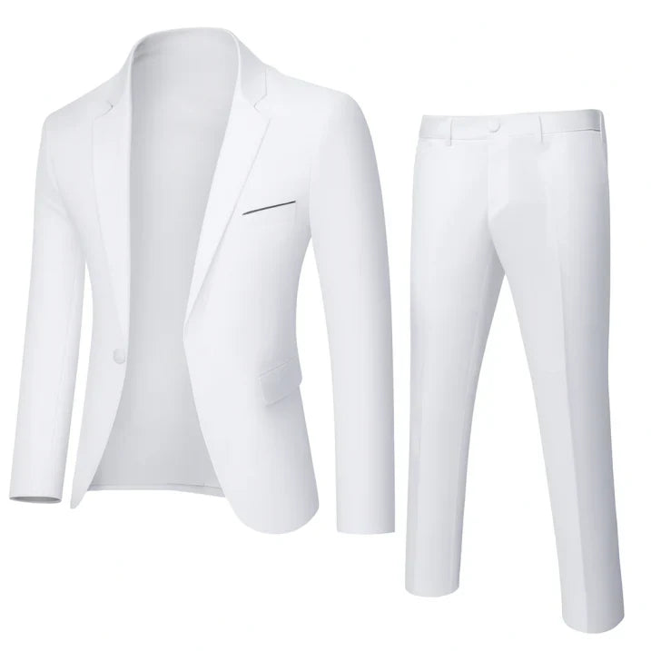 Complete set modern heren maatpak: jasje en pantalon. Stijlvol, veelzijdig en comfortabel voor elke formele gelegenheid.