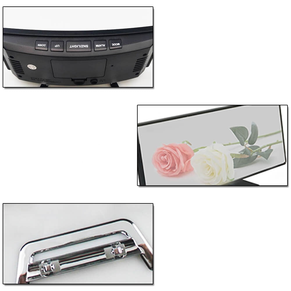 "Moderne gebogen LED wekker met helder display voor optimale zichtbaarheid in slaapkamer of werkplek"