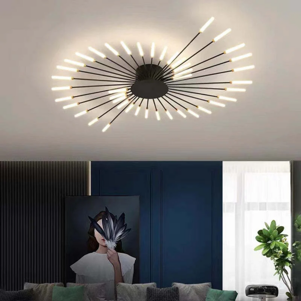 "Moderne grote LED plafondlamp, energiezuinig met slank ontwerp, metaal en acryl, geschikt voor diverse interieurstijlen."