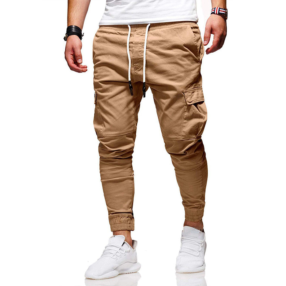 "Moderne heren cargo broek met elastische taille, praktische zakken en ademend materiaal voor stijl en comfort."